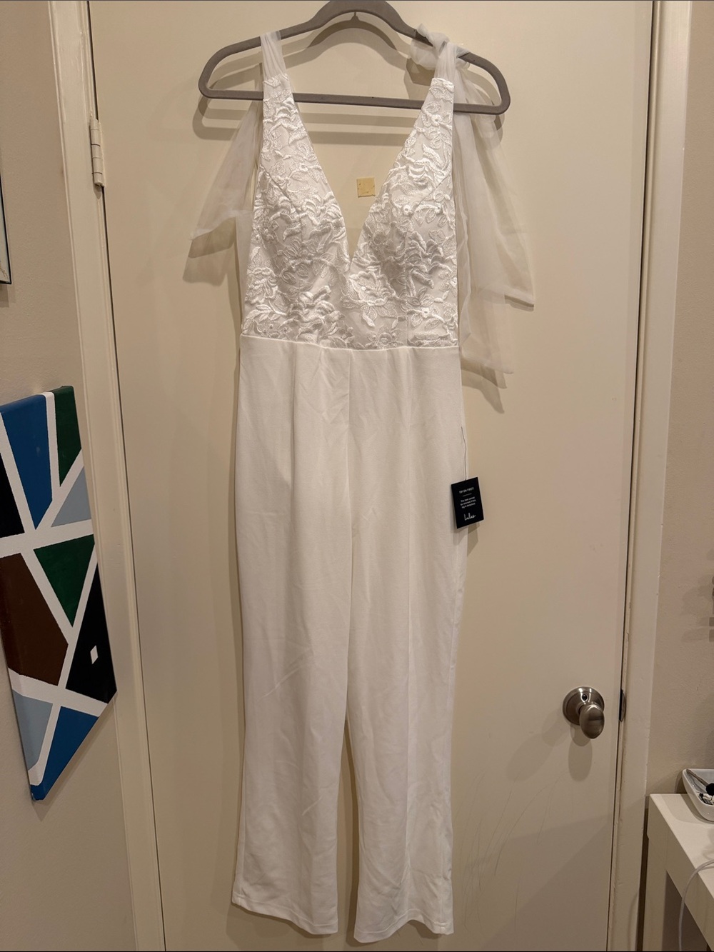 Lulu's White Lace Bodice Wide-Leg Jumpsuit
